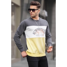 Madmext Füme Bisiklet Yaka Baskılı Sweatshirt 6013 Füme