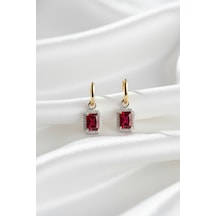 Çekirdekjewelry 925 Ayar Gümüş Baget Taşlı Küpe Kırmızı