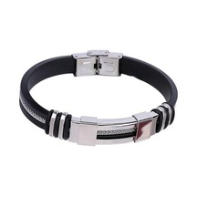 Novahub Erkek Siyah Punk Kauçuk Paslanmaz Çelik Bileklik Toka Manşet Bileklik Bileklik Siyah - Gümüş