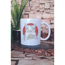Cat Drinking Coffee Baskılı Komik Kedi Kahve Sever Hediyelik Baskılı Çay Kahve Sunum Kupa Bardak Beyaz