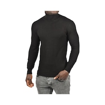 Deepsea Erkek Siyah Desenli Dar Kesim Tam Balıkçı Yaka Triko Boğazlı Kazak 2505510 Siyah