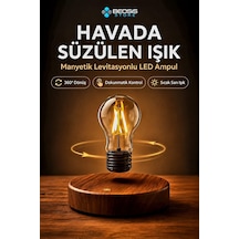 Manyetik Havada Asılı Dönen Led Ampul Lamba Dokunmatik, 360 Dönüşlü Ahşap Görünümlü Masa Lambası Kahverengi