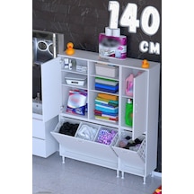 Ohbe 100 + 40cm Genişlik 160cm Boy 32,5cm Derinlik Kirli Sepetli 2 Uzun Kapak Çok Amaçlı Banyo Dolabı Beyaz