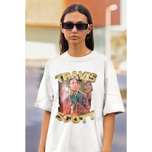 Travis Scott Rapper Baskılı Unisex Oversize Tişört Beyaz