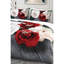 Beyaz Gül Mikro Saten 3d Dijital Baskılı Dört Mevsim Çift Kişilik Nevresim Takımı Çok Renkli