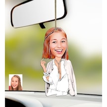 Kişiye Özel Bayan Model Karikatürlü Ahşap Araba Dikiz Ayna Süsü-2