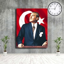 Mustafa Kemal Atatürk Ve Türk Bayraklı Kanvas Tablo