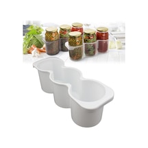 Lüks Plastik Kavanoz Organizeri 3 Bölmeli Beyaz Plastik Gri Diğer