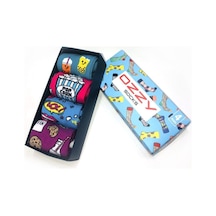Ozzy Socks 4 Lü Eğlenceli Desenler Kadın Çorap Pembe- Mor- Lacivert- Yeşil