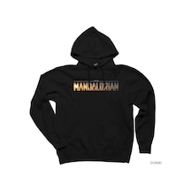 The Mandalorian Logo Siyah Kapşonlu Sweatshirt Hoodie Siyah
