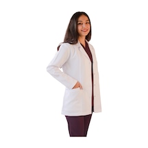 Vayteks Gömlek Yaka Ceket Boy Beyaz Kadın Doktor Öğretmen Laboratuvar Önlüğü Beyaz