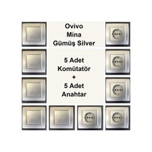 Ovivo Mina Gümüş Silver 5 Adet Topraklı Priz+ 5 Adet Anahtar