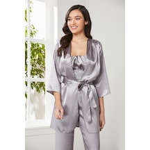 Pierre Cardin 2075 Kadın Saten Sabahlıklı Pijama Takım-royal Royal
