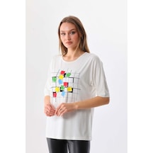 Sistas Kadın Kare Desenli Kısa Kol Bluz 23098 Ekru Sistas Kadın Kare Desenli Kısa Kol Bluz 23098 Ekru