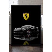 Ferrari Sf90 Spider Siyah Ahşap Çerçeveli Poster, Dekoratif Araba Duvar Tablosu