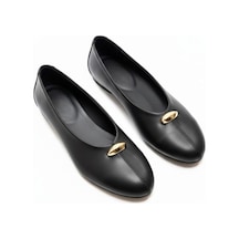 Ne&ve Shoes Siyah Hakiki Deri Gold Aksesuar Detaylı Kadın Günlük Babet