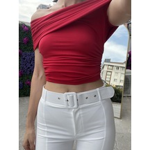 Modanne Yaka Streplez Bustiyer - Kırmızı-177
