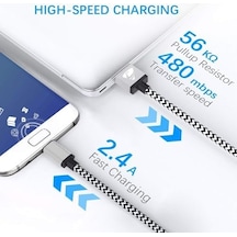 Usb Type-c Hızlı Şarj Kablosu, 1 Metre, 2.1a, Naylon Örgülü Kopmaz Veri Kablosu, , Xiaomi, Ve Tüm Android Cihazlar İle Uyumlu  Gri