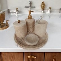 Sarı Traverten Klasik Model 5 Parça Mat Gold Renk Düğme Aksesuarlı Banyo Seti Sarı Traverten