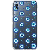 Samsung Galaxy A10 İle Uyumlu Nazar Boncuğu 1 Baskılı Kamera Korumalı Şeffaf Silikon Kılıf Şeffaf