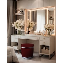 Zerafet Silver Kaplama Luxery Puf-bordo Babyface Kumaş Pofuduk Oturma Pufu&makyaj Pufu&bench