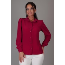 Sweetness Kadın Fuşya İpek Kumaş Büzgülü Uzun Kol Gömlek Fuşya