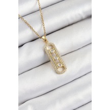 316l Çelik Zirkon Taşlı Messika Model Gold Renk Kadın Kolye Eb-bk Çok Renkli