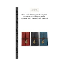 Özel Seri Ofis Eşyası Hediyelik Defter Kahverengi Ajanda Vintage Deri Kapaklı Not Defteri Çok Renkli
