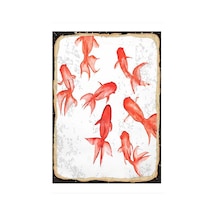 Bedeko Kırmızı Japon Balıkları Tasarım Ahşap Tablo 25 Cm X 35 Cm