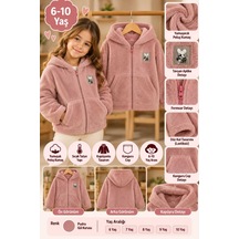 Üç Gül Ticaret Çocuk Kız Pembe Kapüşonlu Fermuarlı Yumuşak Peluş Mont Pembe Pembe