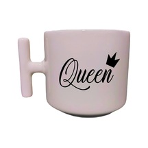 Queen Yazılı Krem Rengi T Saplı Eğlenceli Yazılı Özel Tasarım Baskılı T Kupa Bardak Latte Bardağı Beyaz