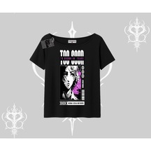 Tarzsokak Kayık Yaka Tshirt Too Good Anime Girl Grafik Baskılı Siyah