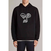 Daft Punk Helmet & Yazi Baskılı Siyah Erkek Örme Kapşonlu Sweat