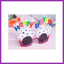 Bezos Happy Birthday Yazılı Beyaz Fuşya Renk Beyaz Pastalı Parti Gözlüğü 12x7 Cm Bty Diğer