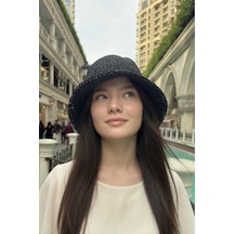 Mollycrush Kadın Siyah Yazlık Örgü Bucket Şapka Güneş Koruyucu Trend Kova Model Antrasit Siyah