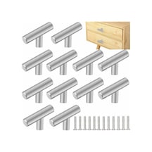 12 Adet Mutfak Çekmecesi Donanımı Paslanmaz Çelik T Şeklinde Mobilya Topuzu Dolap Kapısı Gardırop İçin 12 Vida, Gümüş Diğer