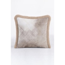 Geometrik Premium Lüks Saçaklı Yastık Kılıfı-bej Gri Minimal Modern Zarif Püsküllü Kırlent Kılıfı Pastel Karamel