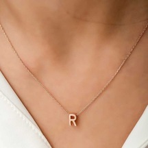 Gumush Gümüş Rose 3 Boyutlu R Harf Kadın Kolye
