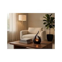 Pyrra - Alev Formlu Siyah Dekoratif Led Mum Standı - Organik Pla Biyobozunur - 12x11x17 Cm Siyah Siyah