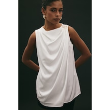 Sateen Aksesuar Detaylı Kolsuz Bluz - Ekru-136919 Ekru