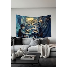 Müzik Grubu Desenli Duvar Halısı Duvar Örtüsü Tapestry Süet Dokulu Kumaş