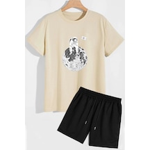 Uyguntarz Uzay Temalı Şort T-shirt Eşofman Takımı Bej Uyguntarz Uzay Temalı Şort T-shirt Eşofman Takımı Bej