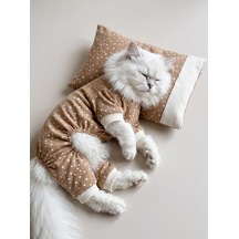 Latte Sprinkles Kedi Uyku Seti Penye Kedi Tulum Ve Mini Yastık Takımı Pamuklu Tüy Dökülmesini Azaltır