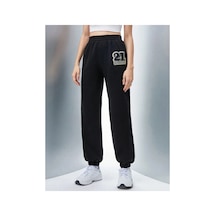 Tarzsokak Qutie Letter Graphic Elastic Waist 4 Mevsim Eşofman Siyah