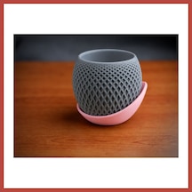 Bezos 3d Baskı Küre Saksı - Kafes Dokulu İki Parçalı Dekoratif Saksı - Gri-pembe Erdotıca Standart