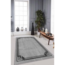 Gri Çerçeveli Kaymaz Tabanlı Makinede Yıkanabilir Halı Rv073n11