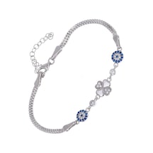 Nagiss Nazar Boncuğu Yonca Yaprağı Kalp Model Zirkon Taşlı 925 Ayar Gümüş Kadın Bileklik