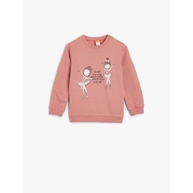 Koton Sweatshirt Balerin Baskılı Uzun Kollu Şardonlu Pamuklu Pembe 5wmg10100ak Gülkurusu