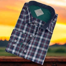 Pamuklu Kareli Uzun Kollu Erkek Gömlek Slim Fit Kalıp -9804 Lacivert
