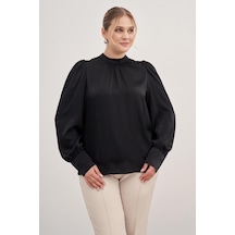 Myline Büzgü Detaylı Saten Bluz-1765-siyah Siyah